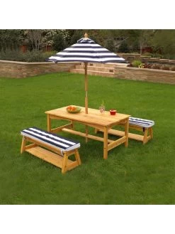 Kidkraft Outdoor Picnic Table & Bench Set With Cushions & Umbrella