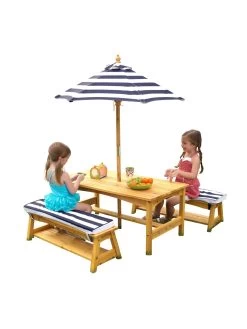 Kidkraft Outdoor Picnic Table & Bench Set With Cushions & Umbrella -Fun Puzzle For Children Shop LUKRQ SQ4 0000000088 NO COLOR SLd1