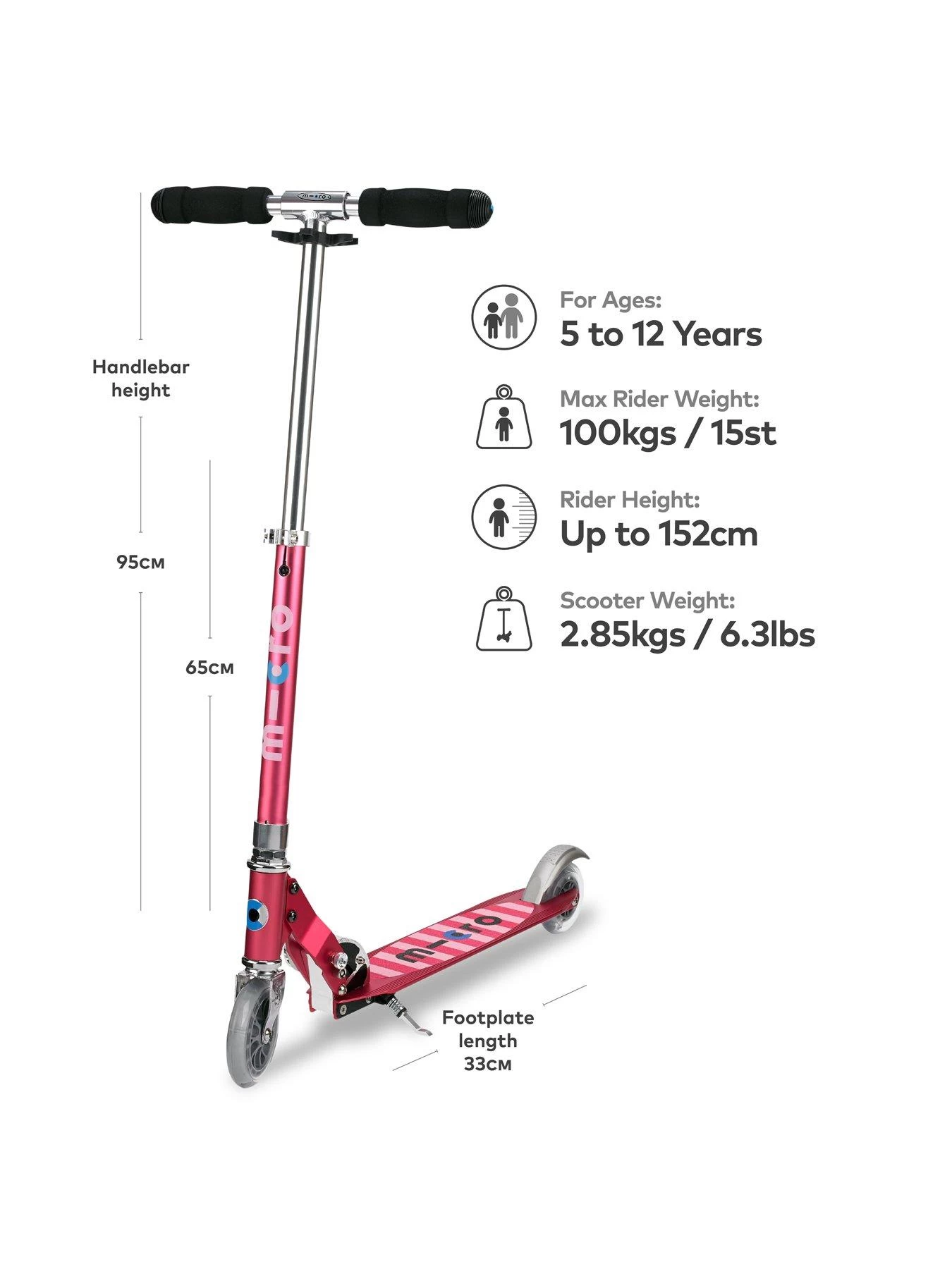 Micro Scooter Micro Sprite Scooter - Pink Stripe 4 Micro Scooter Micro Sprite Scooter - Pink Stripe - Image 2