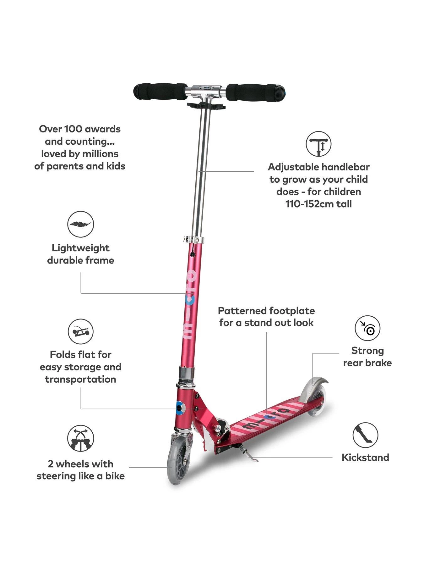 Micro Scooter Micro Sprite Scooter - Pink Stripe 5 Micro Scooter Micro Sprite Scooter - Pink Stripe - Image 3