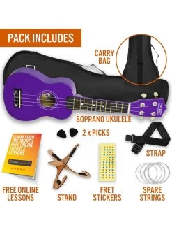 3rd Avenue Soprano Ukulele 21 Inch Beginner Bundle - FREE 1 Month Online Lessons - Purple -Fun Puzzle For Children Shop TATM6 SQ3 0000000099 N A SLd1
