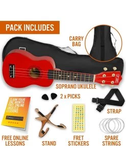 3rd Avenue Soprano Ukulele 21 Inch Beginner Bundle - FREE 1 Month Online Lessons - Red -Fun Puzzle For Children Shop TATM7 SQ3 0000000099 N A SLd1