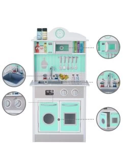 Teamson Kids Little Chef Madrid Classic Play Kitchen - Mint / Grey -Fun Puzzle For Children Shop TU3XA SQ3 0000000099 N A SLd1