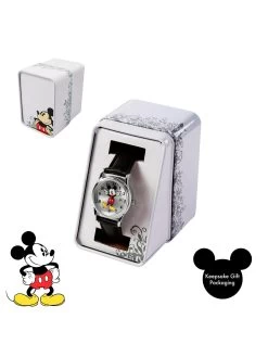 Disney Mickey Mouse Black Strap Watch And Gift Tin -Fun Puzzle For Children Shop UFJAQ SQ6 0000000004 BLACK SLd2