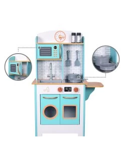 Teamson Kids Little Chef Santos Retro Play Kitchen - Petrol/wood -Fun Puzzle For Children Shop UGDCG SQ3 0000000099 N A SLd1