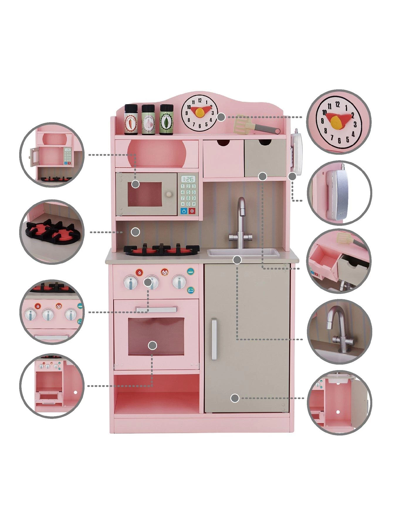 Teamson Kids Little Chef Florence Classic Play Kitchen - Pink / Grey 5 Teamson Kids Little Chef Florence Classic Play Kitchen - Pink / Grey - Image 3