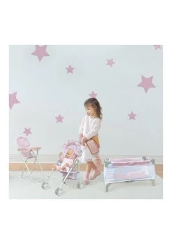 Teamson Kids Olivia's Little World - 3pcs Doll Nursery Set - Highchair, Pushchair, Cot - Pink And Grey