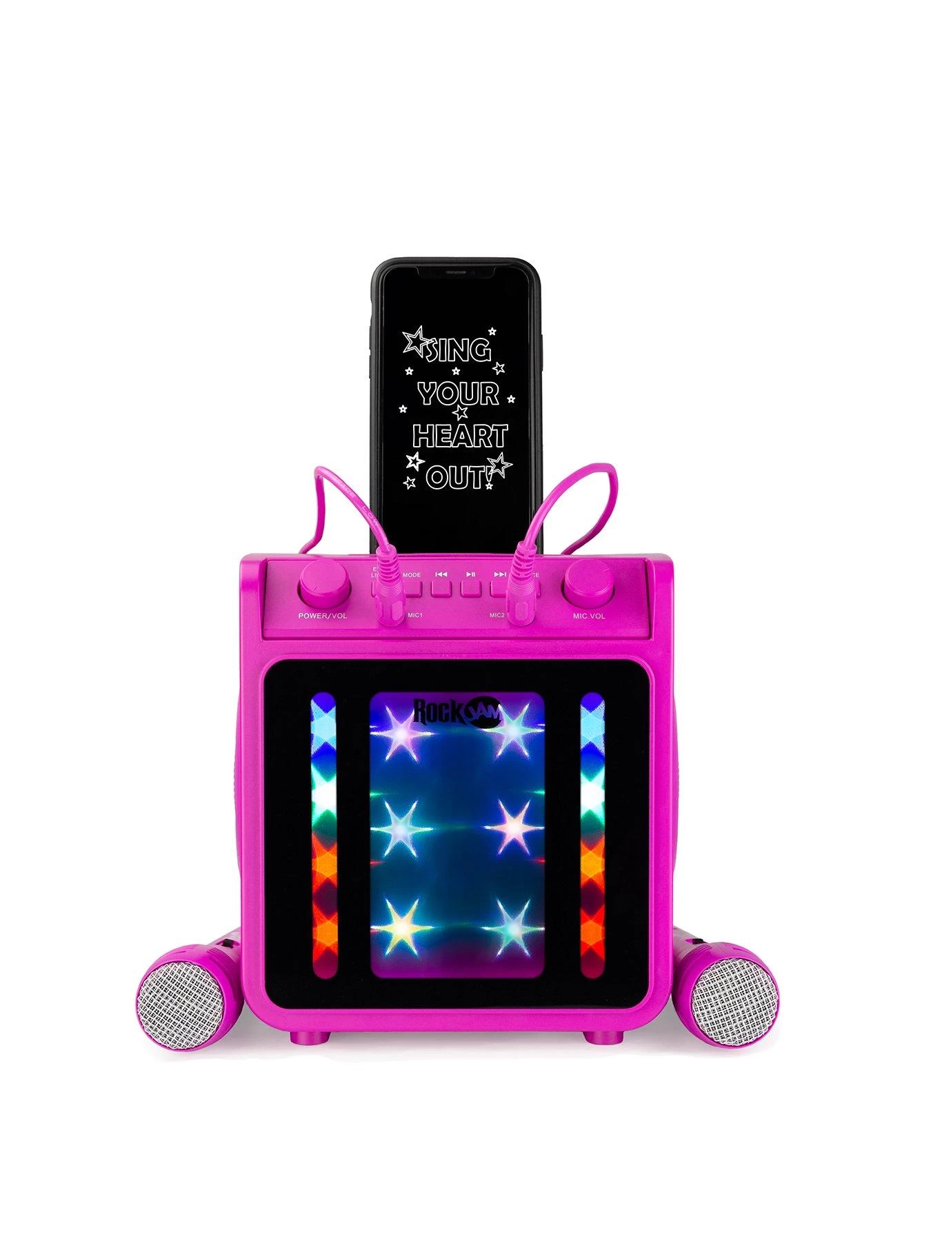 RockJam 10-Watt Rechargeable Bluetooth Karaoke Machine With Two Microphones - Pink 4 RockJam 10-Watt Rechargeable Bluetooth Karaoke Machine With Two Microphones - Pink - Image 2