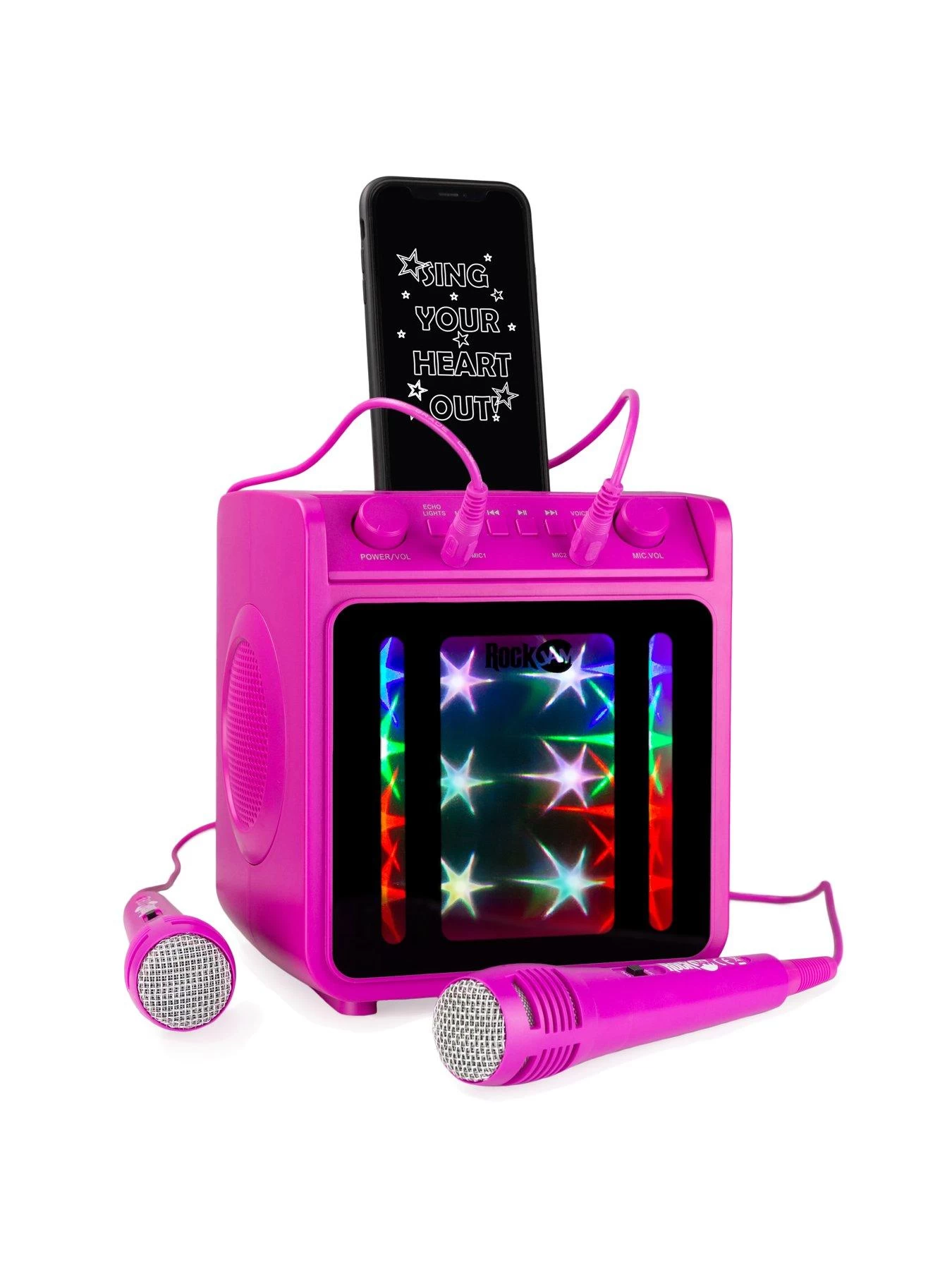 RockJam 10-Watt Rechargeable Bluetooth Karaoke Machine With Two Microphones - Pink 5 RockJam 10-Watt Rechargeable Bluetooth Karaoke Machine With Two Microphones - Pink - Image 3