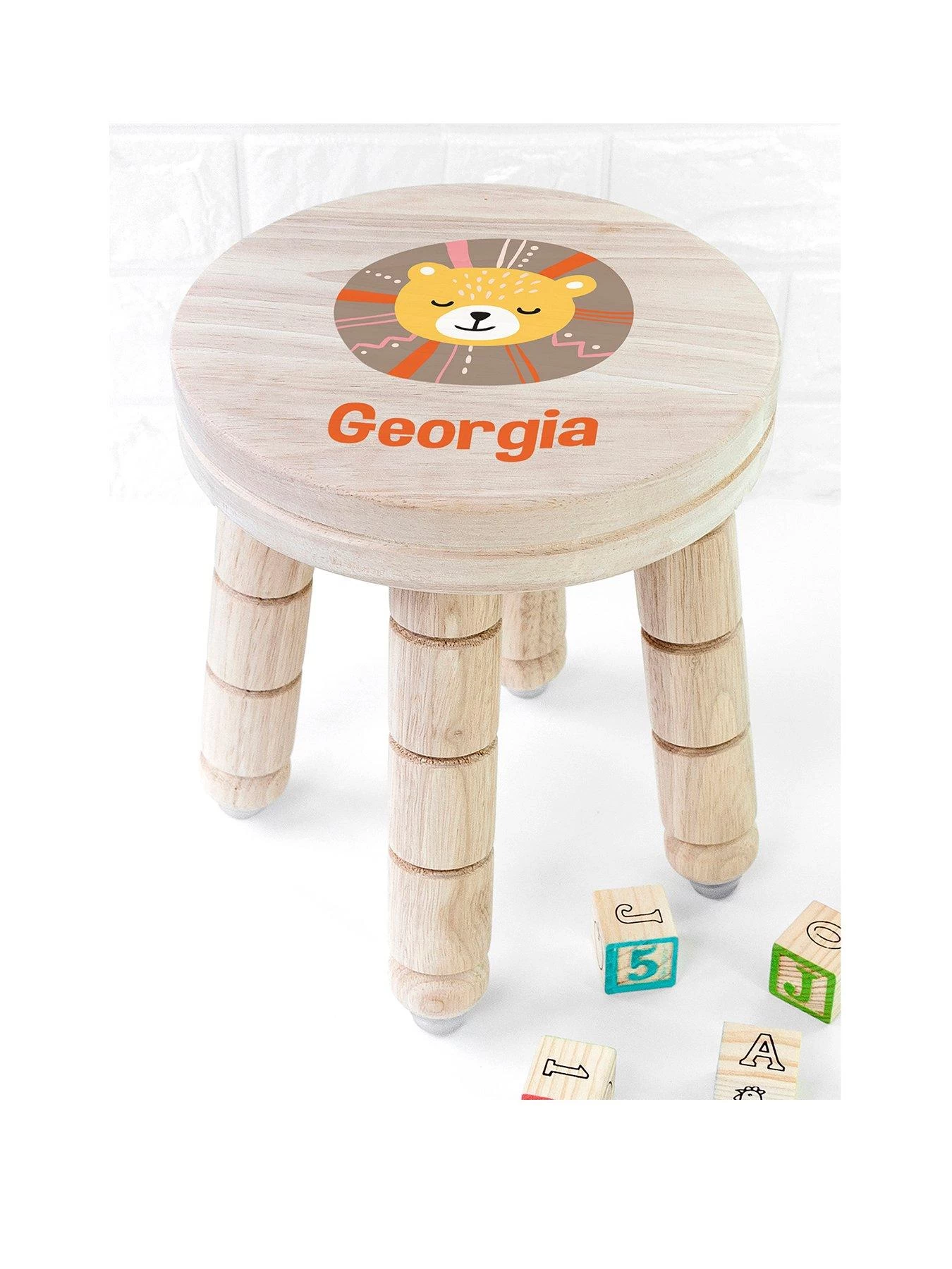 Treat Republic Personalised Cute Lion Kids Wooden Stool 3 Treat Republic Personalised Cute Lion Kids Wooden Stool