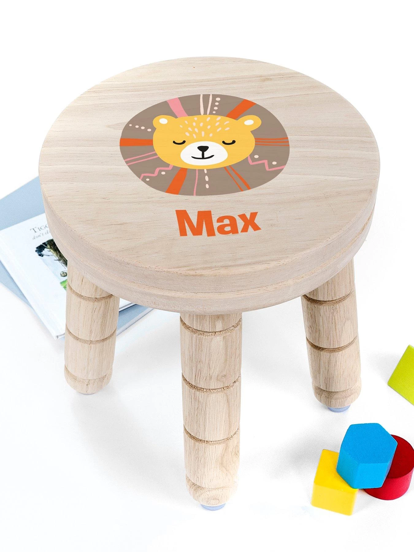 Treat Republic Personalised Cute Lion Kids Wooden Stool 5 Treat Republic Personalised Cute Lion Kids Wooden Stool - Image 3