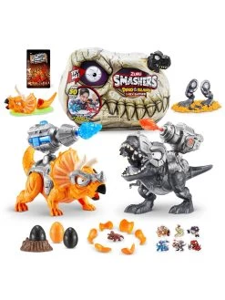 Smasherz Smashers Dino Island T-Rex Battles By ZURU 50+ Surprises Boys Collectible Dinosaur T-Rex Triceratops Surprise Slime Sand Compounds Discovery