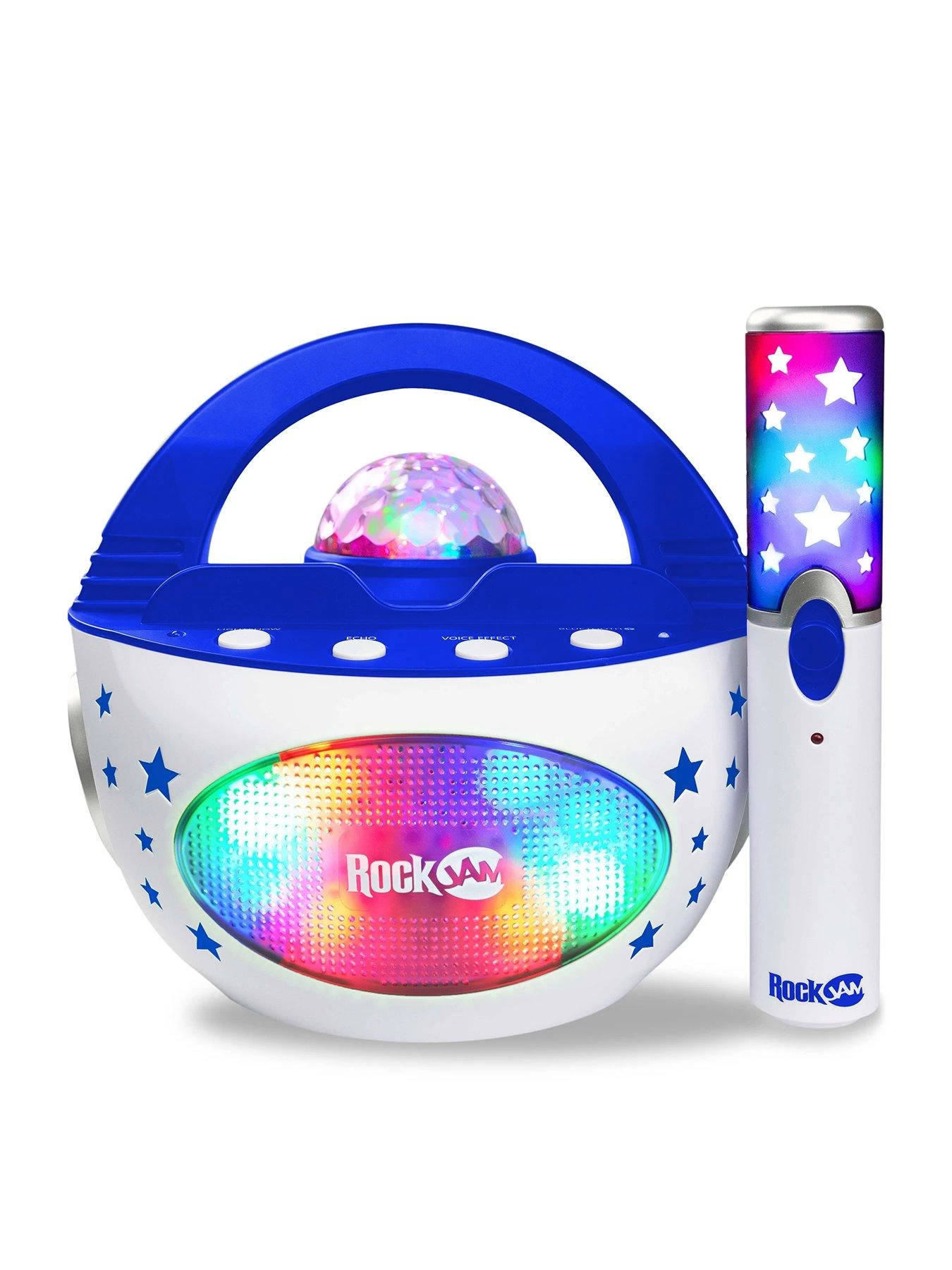 RockJam RockJam 10-Watt Rechargeable Bluetooth Karaoke Machine With Wireless Microphone, Voice Changing Effects & LED Lights - Blue 4 RockJam RockJam 10-Watt Rechargeable Bluetooth Karaoke Machine With Wireless Microphone, Voice Changing Effects & LED Lights - Blue - Image 2