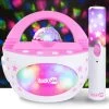 RockJam 10-Watt Rechargeable Bluetooth Karaoke Machine With Wireless Microphone, Voice Changing Effects & LED Lights - Baby Pink