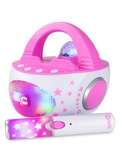 RockJam 10-Watt Rechargeable Bluetooth Karaoke Machine With Wireless Microphone, Voice Changing Effects & LED Lights - Baby Pink -Fun Puzzle For Children Shop VKA7U SQ3 0000000063 PINK SLd