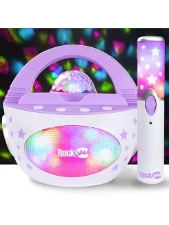 RockJam 10-Watt Rechargeable Bluetooth Karaoke Machine With Wireless Microphone, Voice Changing Effects & LED Lights - Violet