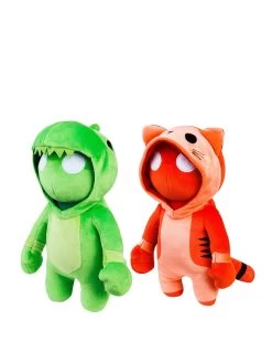 Gang Beasts 25cm Stretchy Plush 2 Pack Bundle - Green Dino Kigurumi & Red Cat Kigurumi