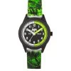 Hype Green Leaf Pattern Silicone Strap Watch With Black Dial
